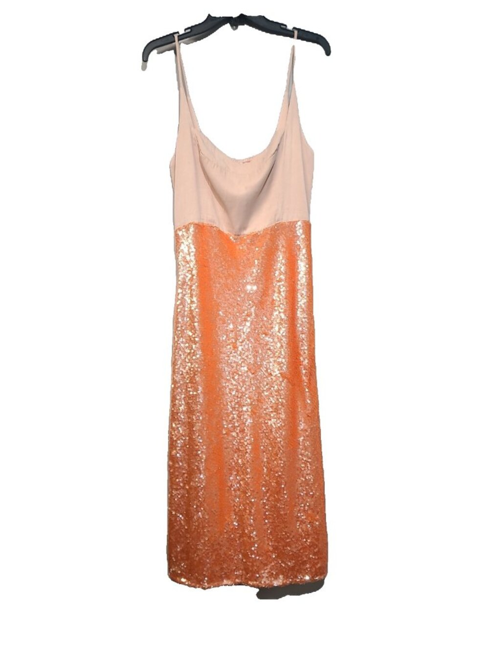 Anthropologie Sweetheart Sequin Side-Slit Midi Dress M Orange